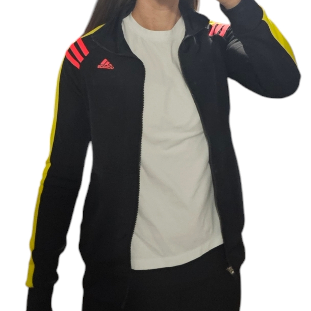 Adidas XS Climalite zip-up women's polyester jacket in black‎ yellow and …